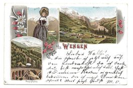 Gruss aus Wengen (BE) Wengenalp-Bahn - Tracht - Litho 1897 !