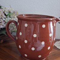 Rustikale Keramikkanne, Krug mit Punkten, Vintage Deko!