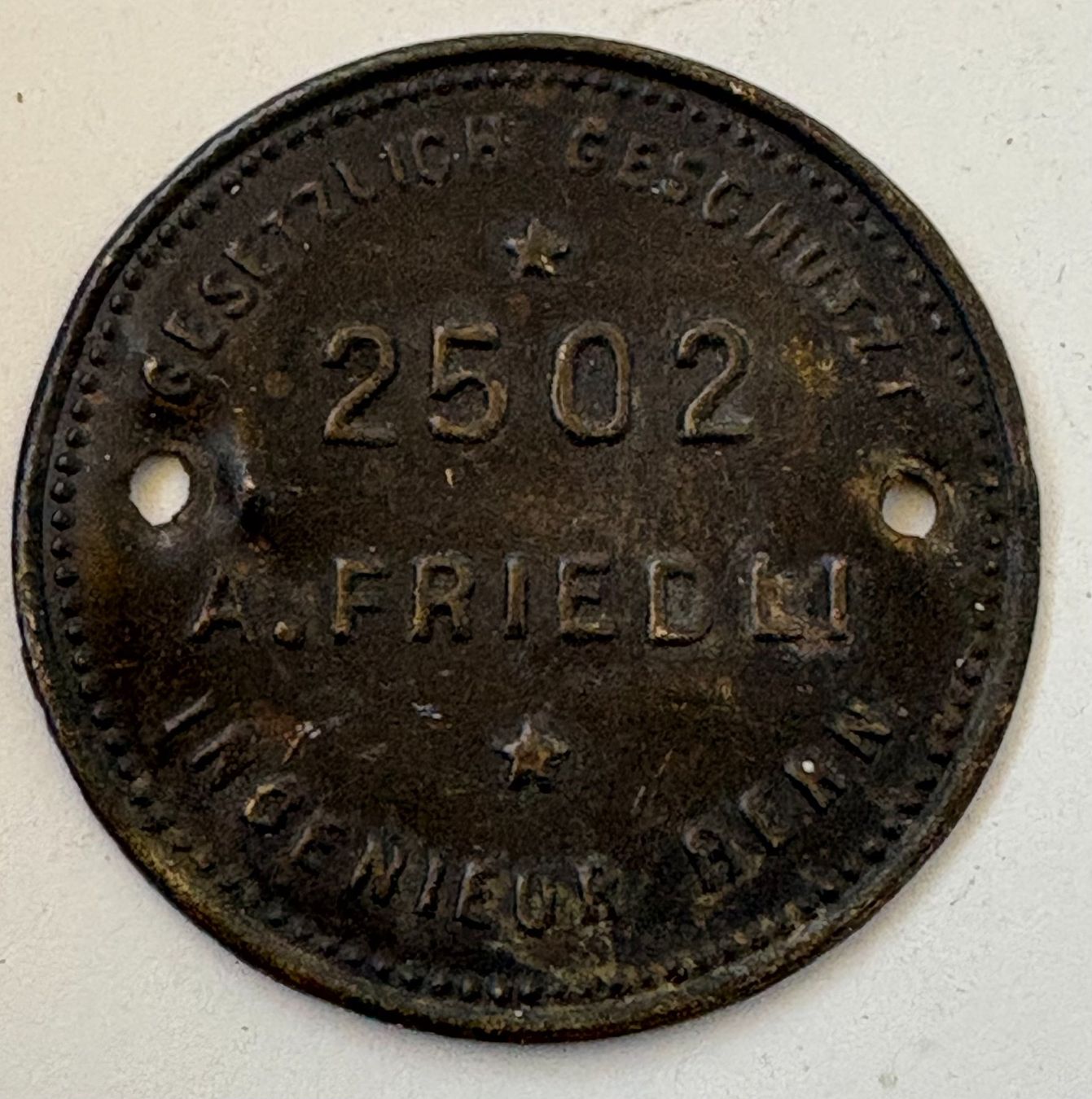 Plaquettes & Badges: PLAKETTE A. FRIEDLI INGENIEUR BERN – D'occasion à Ostermundigen par wini63
