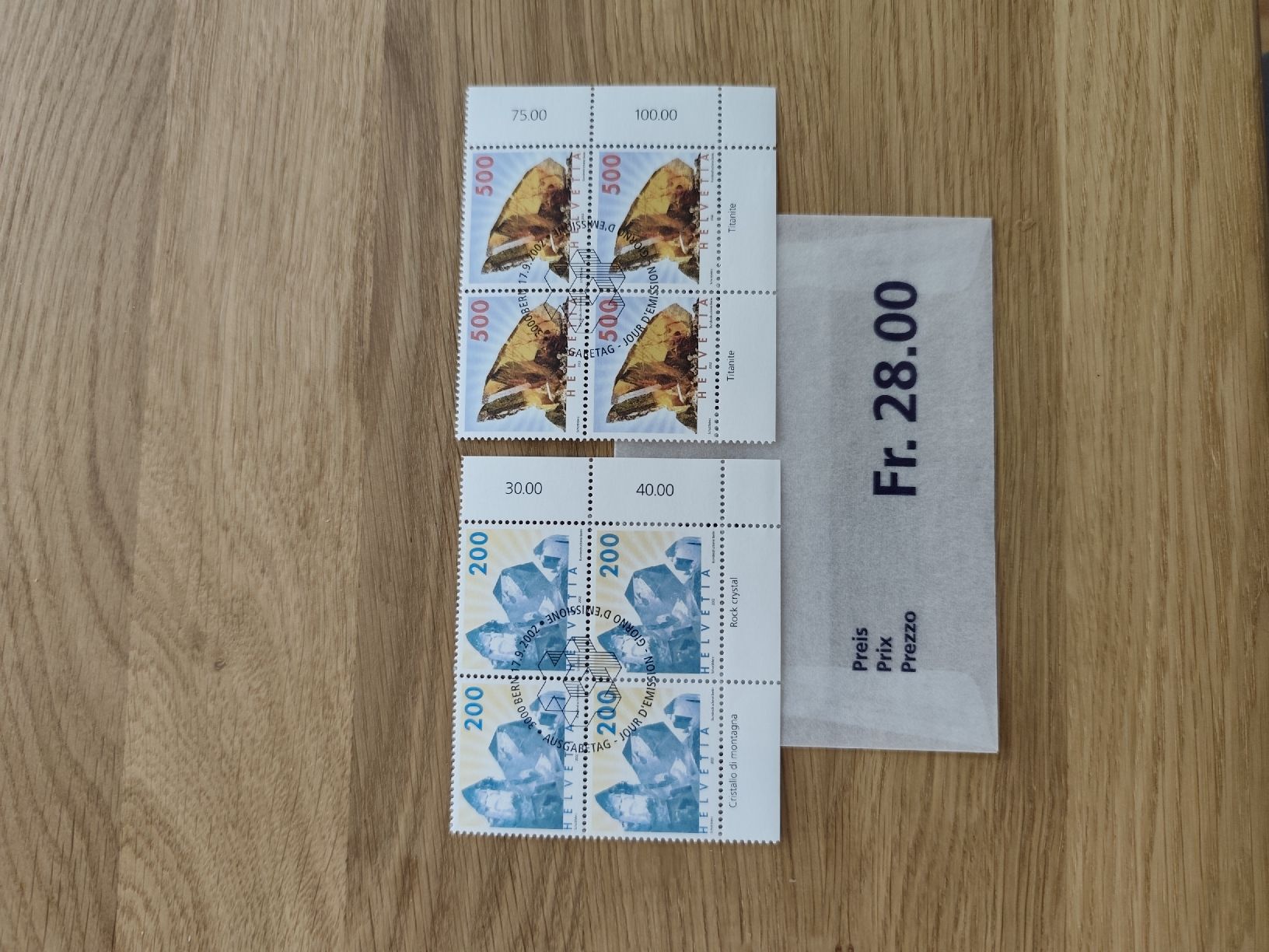 Tutti i francobolli: 2002 Tagesbriefe, Viererblock , Einzel aus Abo CH – Nuovo e nell'imballaggio originale da Heiden venduto da Jaks 4