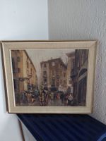 Gemälde von P. Sala, Strassenszene mit Pferd