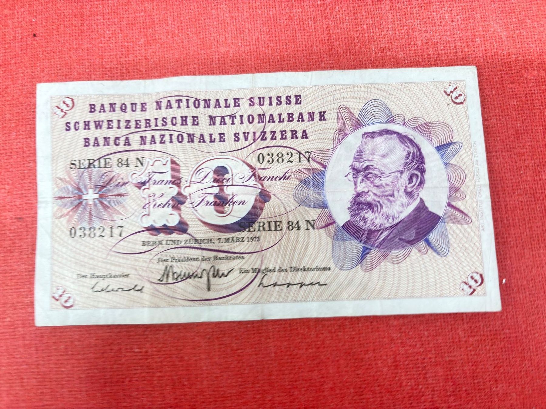 Banconote: 10 Franken Banknote 1973 gebraucht – Usato da Ormalingen venduto da digital09 1