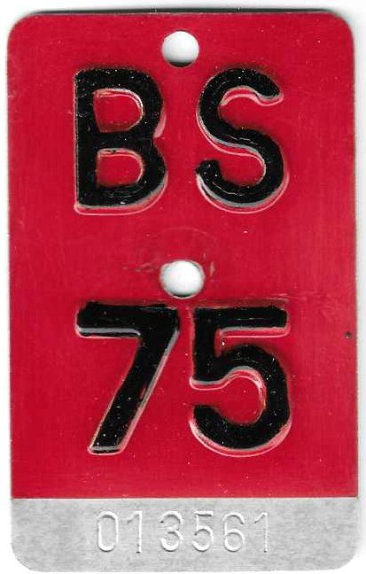 Schilder: Velonummer Basel Stadt 1975 BS 75 – Gebraucht aus Bülach von bauchnuschti2