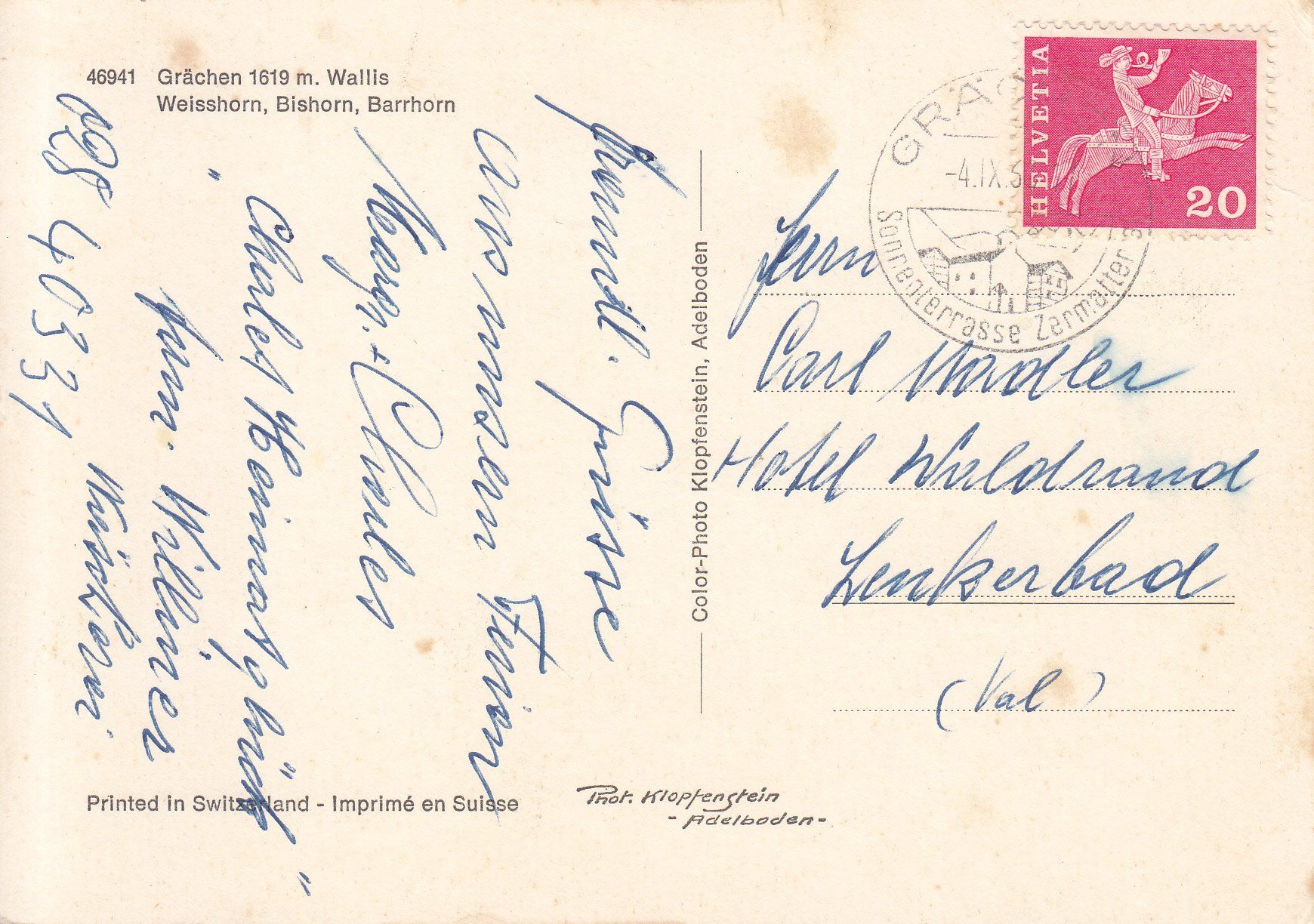 Cartoline postali: Grächen 1960 – Usato da Bürglen TG venduto da StampGraf 1