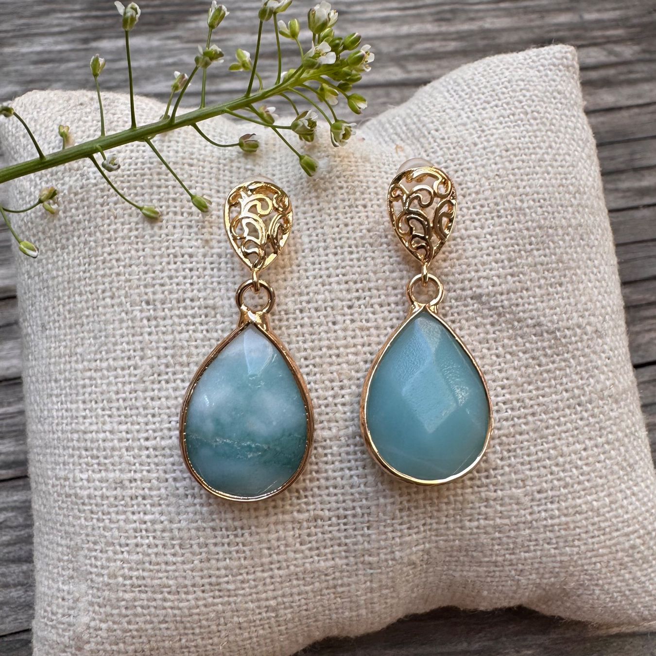 Orecchini pendenti & Orecchini a lobo: Vergoldete Ohrringe mit Amazonitstein herrlich – Nuovo e nell'imballaggio originale da Rombach venduto da Ivreajewels