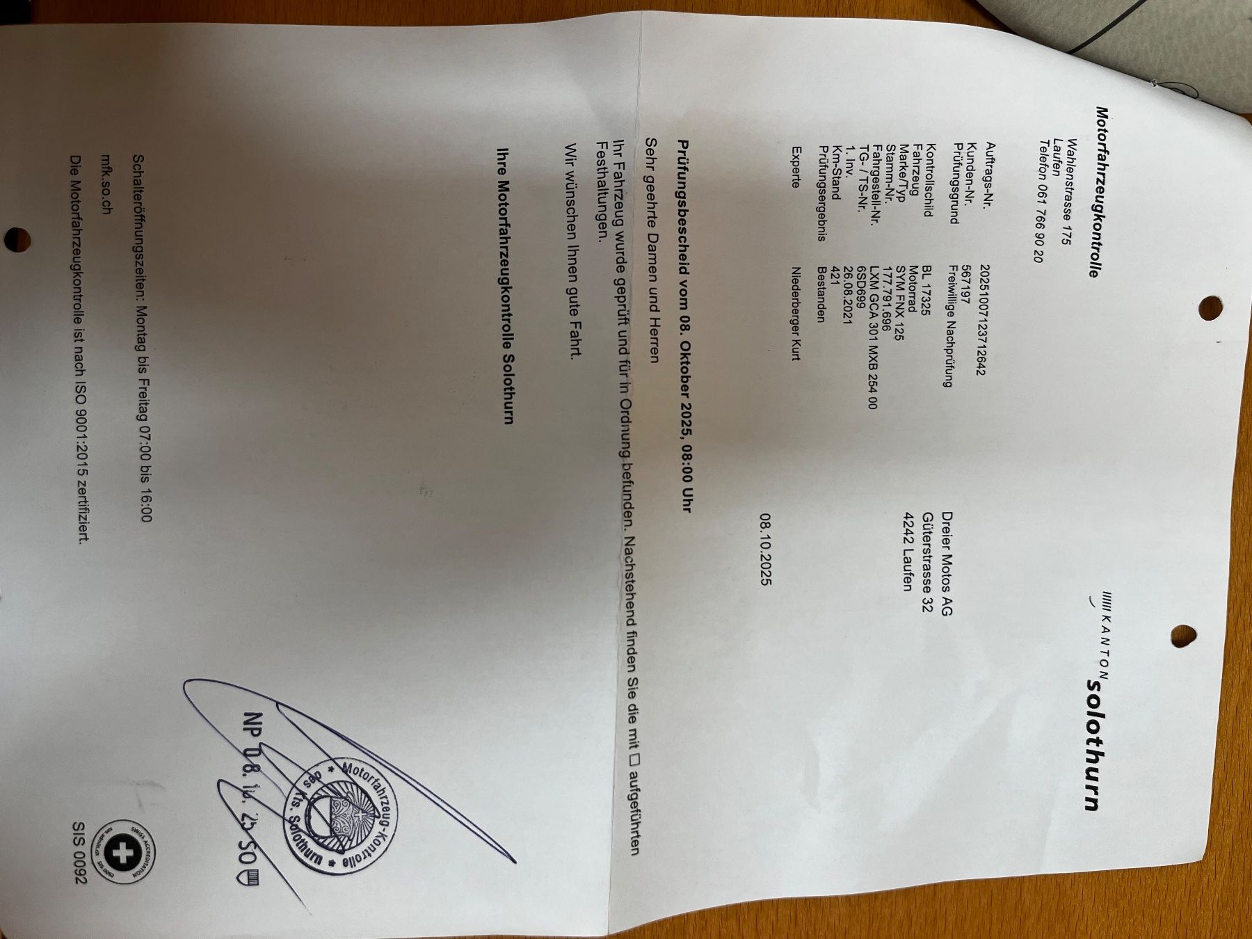 Sym Scooter: SYM FNX 125 mit MFK – Usato da Laufen venduto da Dreier_Motos_AG 7