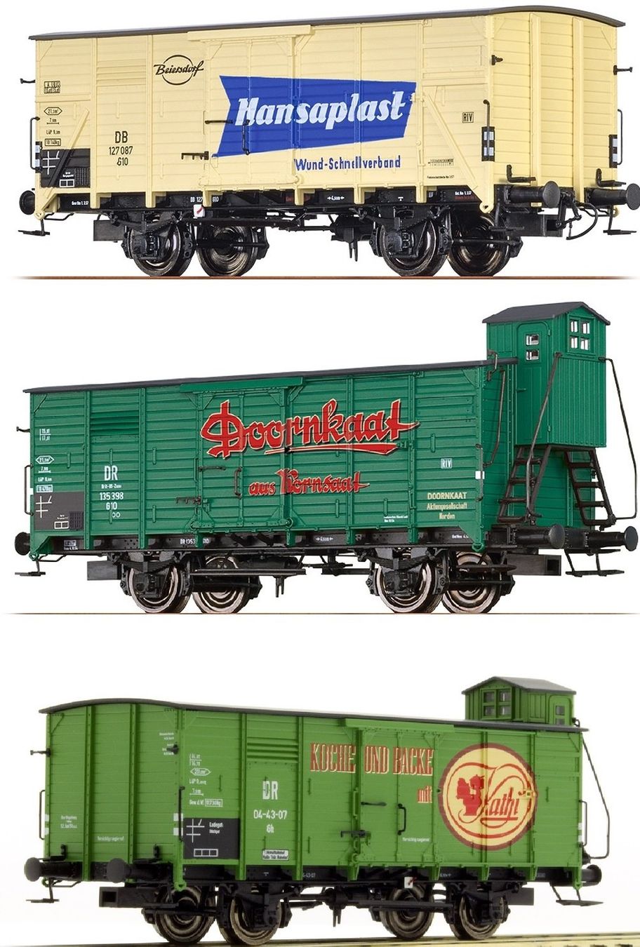 Brawa Modellini di ferrovie: BRAWA Set I - 3 verschiedene Güterwagen – Nuovo e nell'imballaggio originale da Rotkreuz venduto da MOBAHN-1zu87