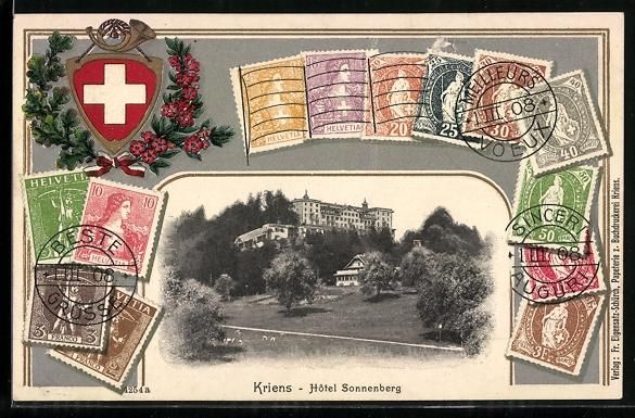 Ansichtskarten: Kriens, Hotel Sonnenberg mit Briefmarken – Gebraucht aus Berlin von bartko-reher