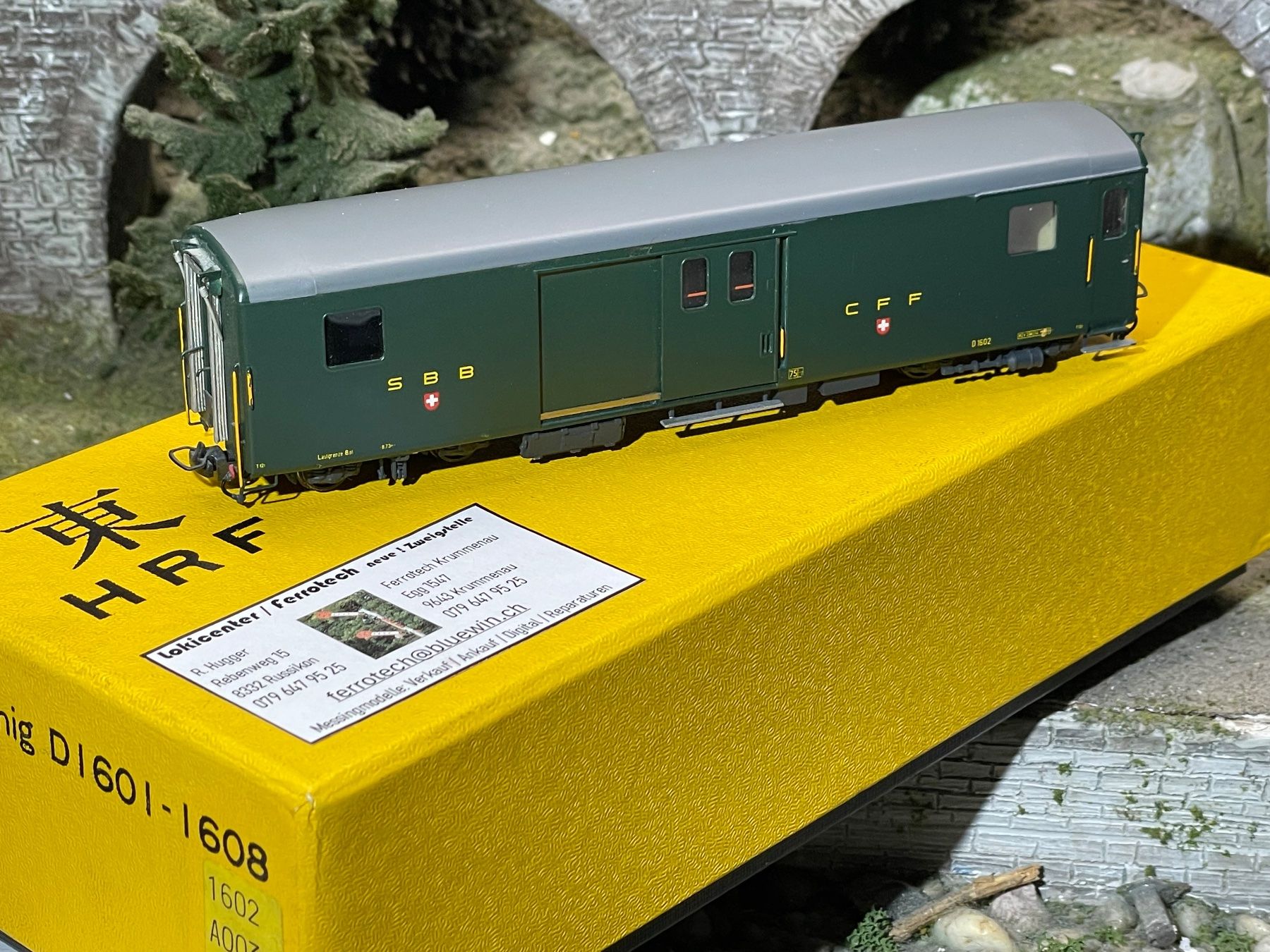 HRF Modellini di ferrovie: HRF, Brünig - Gepäckwagen, D1602 – Nuovo (secondo la descrizione) da Krummenau venduto da ferrotech 1