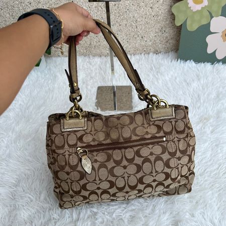 Handtasche Coach Monogram braun gold guter Zustand 30x23cm