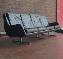Grosses Vintage Ledersofa 1960er