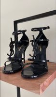 Saint Laurent Cassandra Black Leather Sandals, Size EU 36