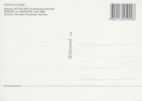 Cartoline postali: Boeing 767-323, American Airlines – Usato da Zuerich venduto da OceanLinerPostcards 1