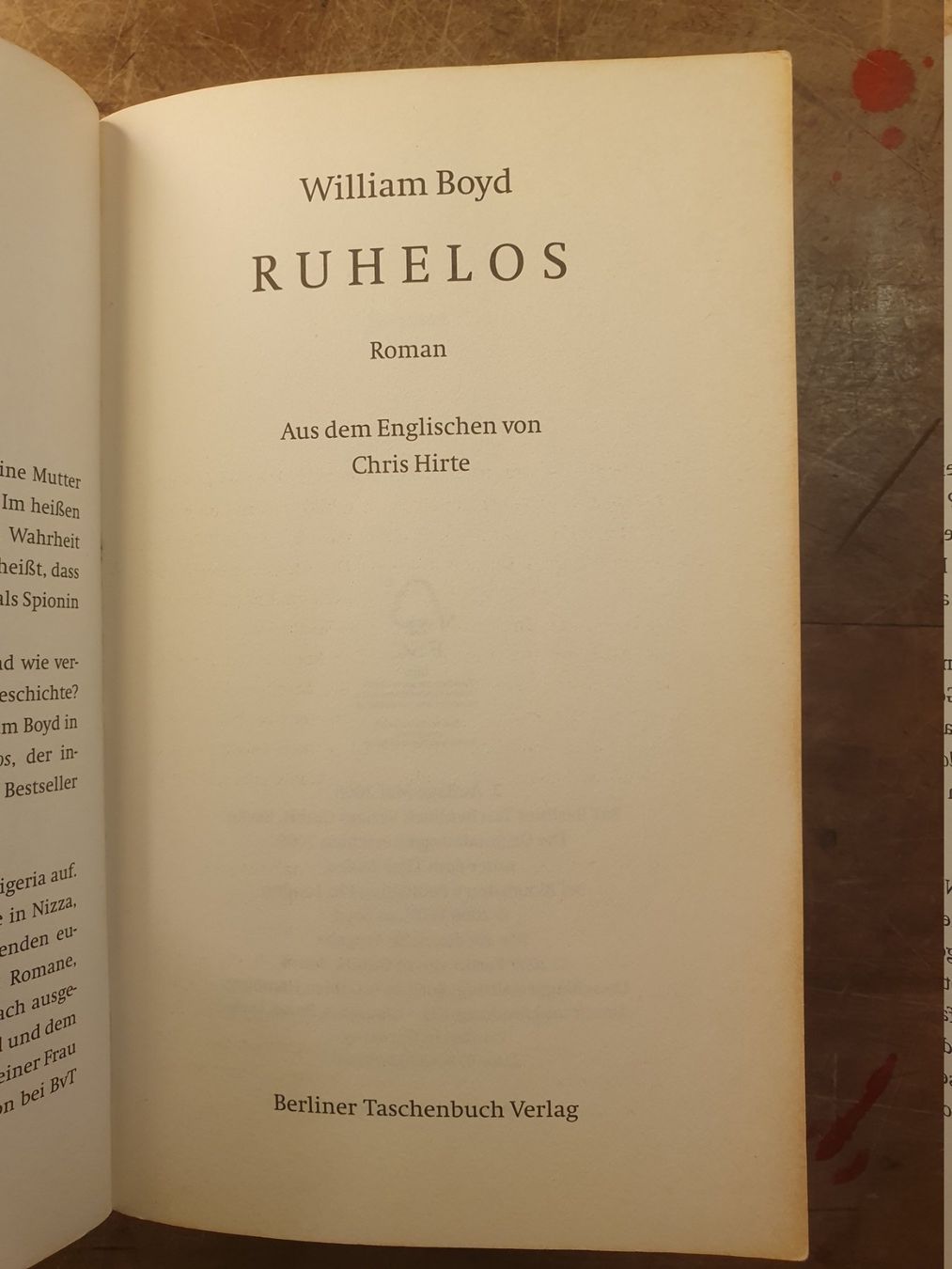 Libri: Ruhelos - William Boyd – Usato da Zürich venduto da loosebone 2