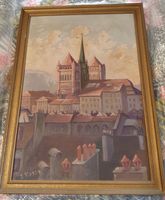 Genève, peinture, cathédrale et vue de ville, signé, 1934