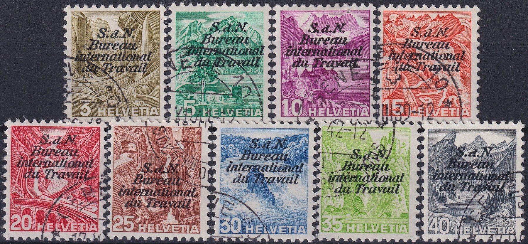 Tutti i francobolli: BIT, (Dienstmarken) Nr. 39-47 Satz mit Eck-Stempel. – Usato da Sursee venduto da Luzernerraute