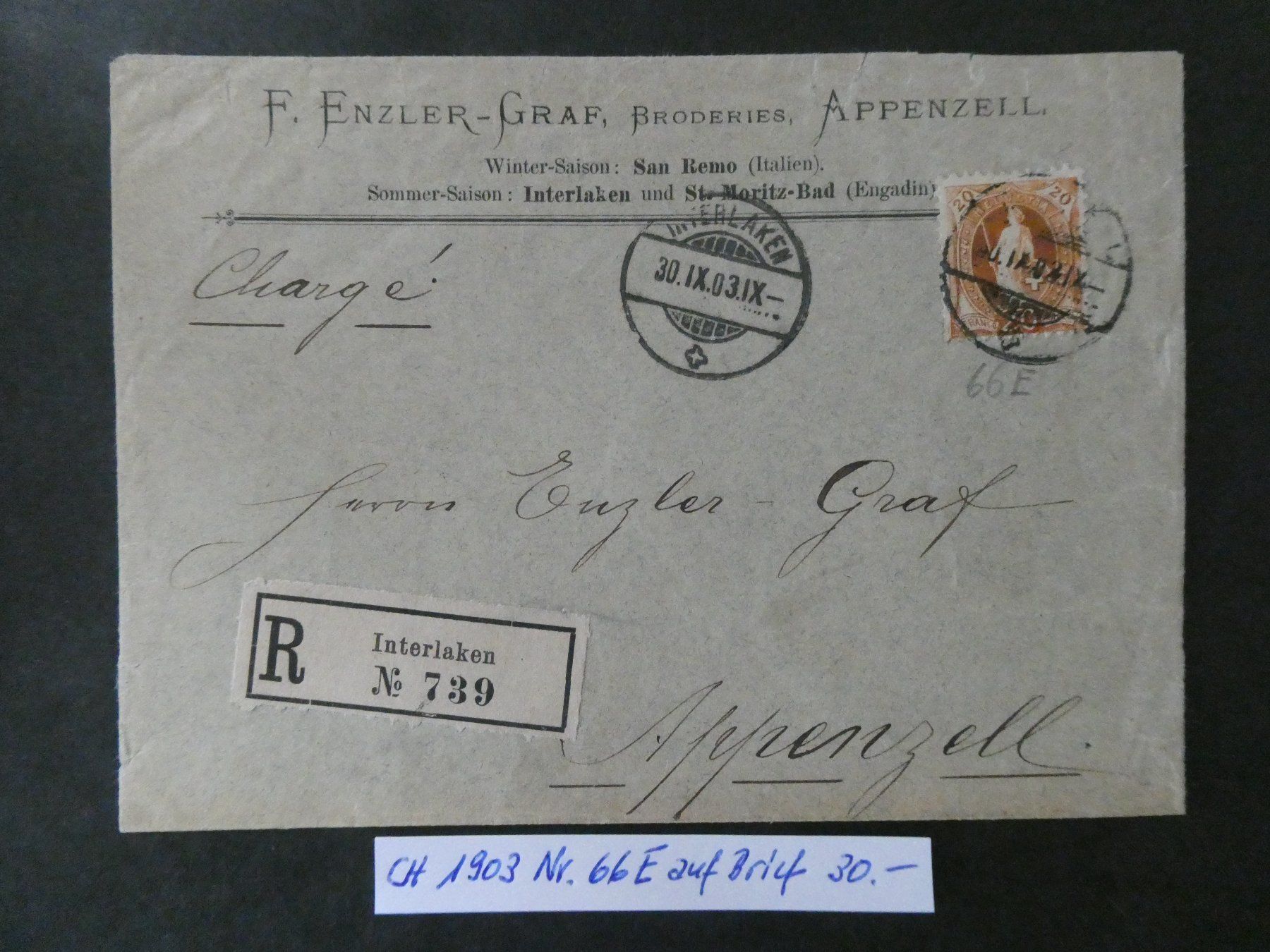 Tutti i francobolli: CH 1903 Nr. 66E auf Brief – Usato da Lausen venduto da Herbamare01