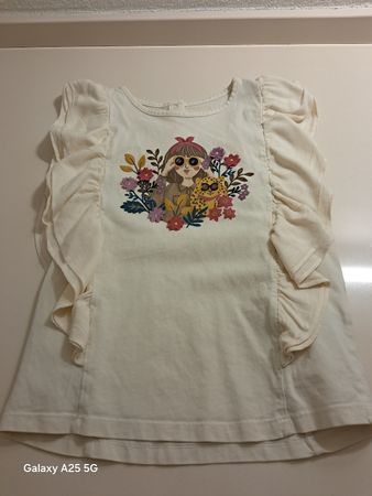 T-shirt d'été fille, manches à volant, taille 110/116 cm
