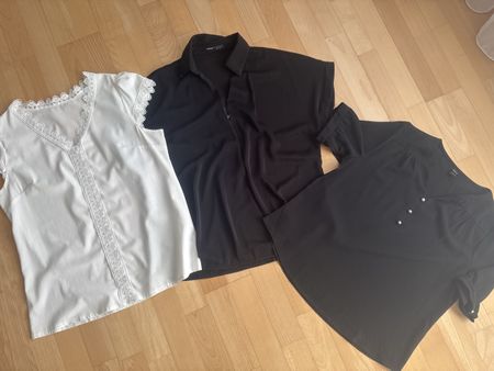 3 Damenblusen Gr. L. weiss & schwarz Spitze Knöpfe Sommer شی