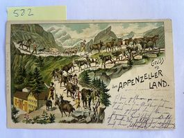 Gruss aus dem Appenzeller Land alte Postkarte antik, 1898