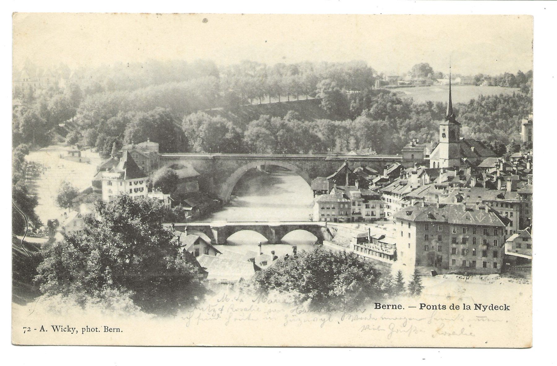 Cartoline postali: Bern - Stadt - Ponts de la Nydeck - Aare - 1901 – Usato da Engelburg venduto da Cartophil