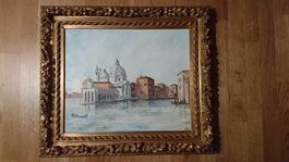 Tableau Venise peinture à l'huile, cadre doré