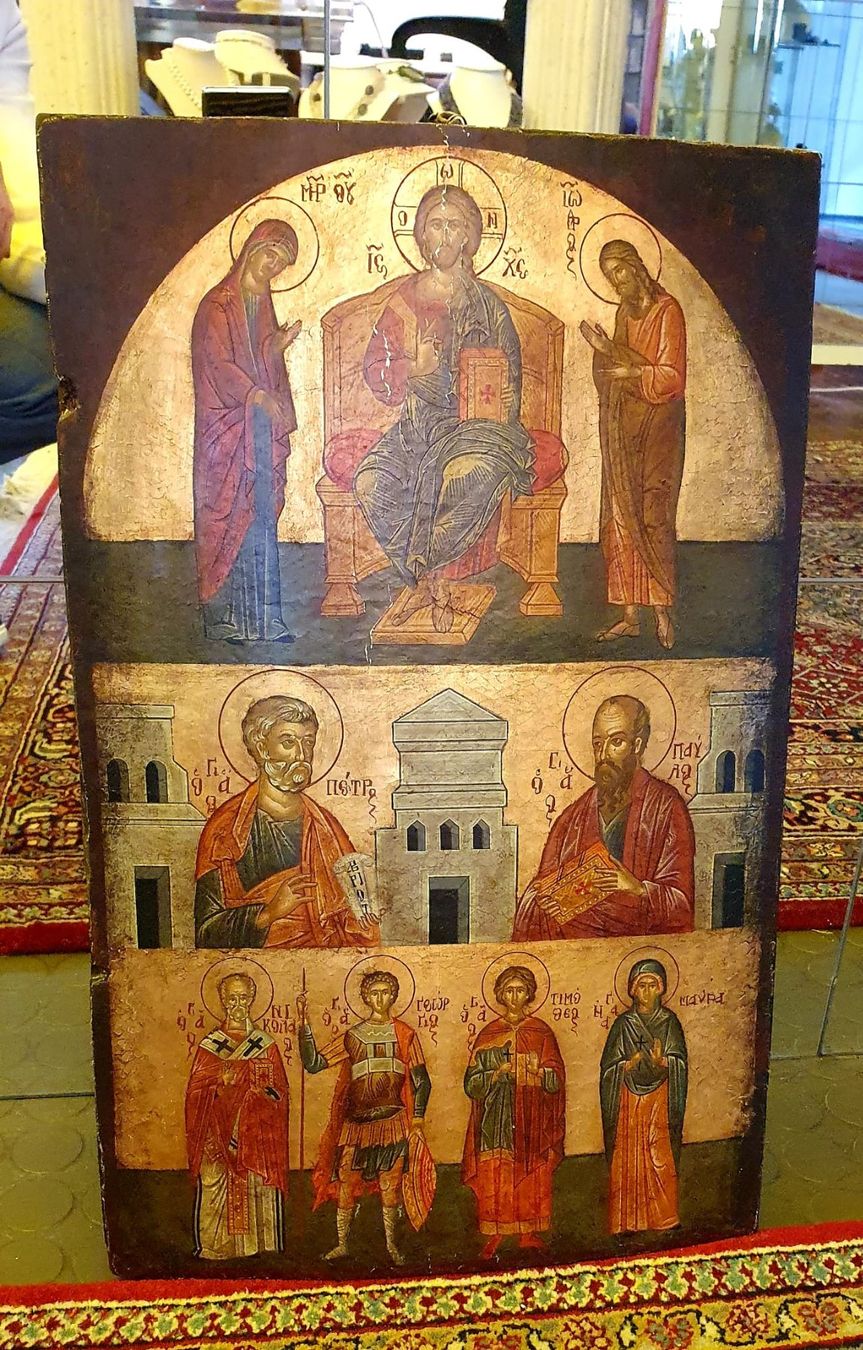 Dipinti: Ikone mit Heiligenfiguren, religiöses Bild, antik – Usato da Zürich venduto da adriben 7