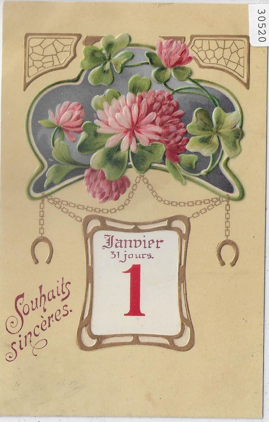 Grafiken & Lithographien: SOUHAITS SINCERES Janvier 1 Präge-Litho – Gebraucht aus Ettingen von Kartenplanet