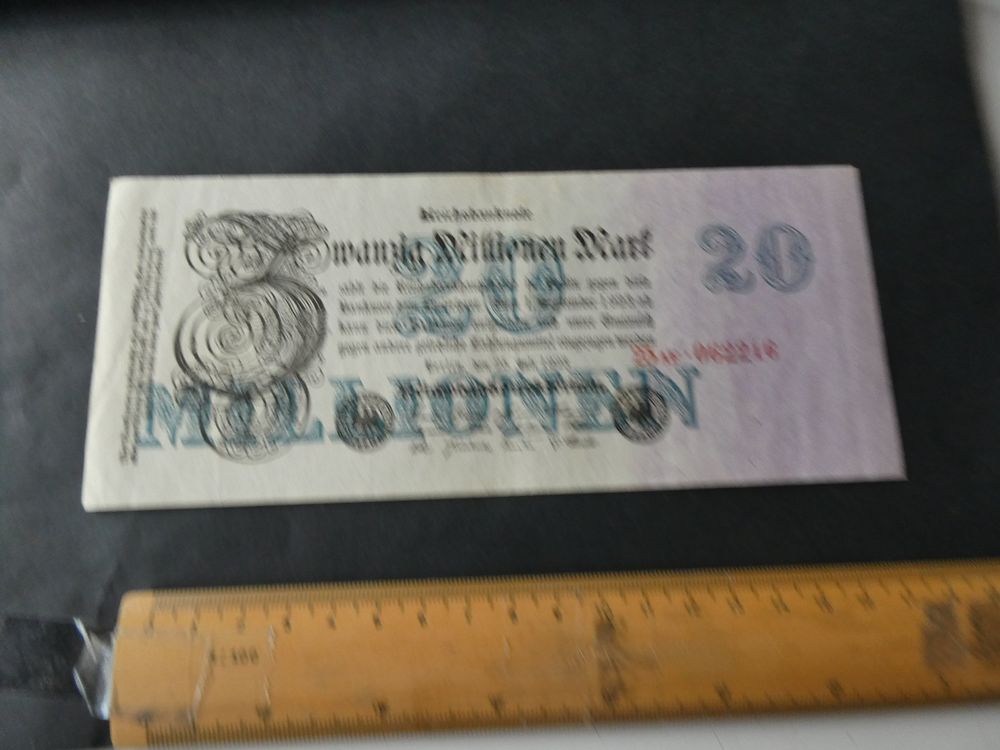 Sammler-Banknote Deutsches Reich 20 Millionen Mark 1923 – Rosenbg. 107f, Gebraucht, Mit Wasserzeichen Wellen