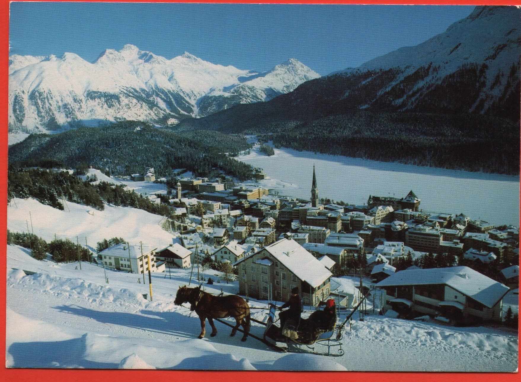 Cartoline postali: ST. MORITZ Stempel Sporthotel Bären - Pferde-Schlitten – Usato da Jona venduto da philajona