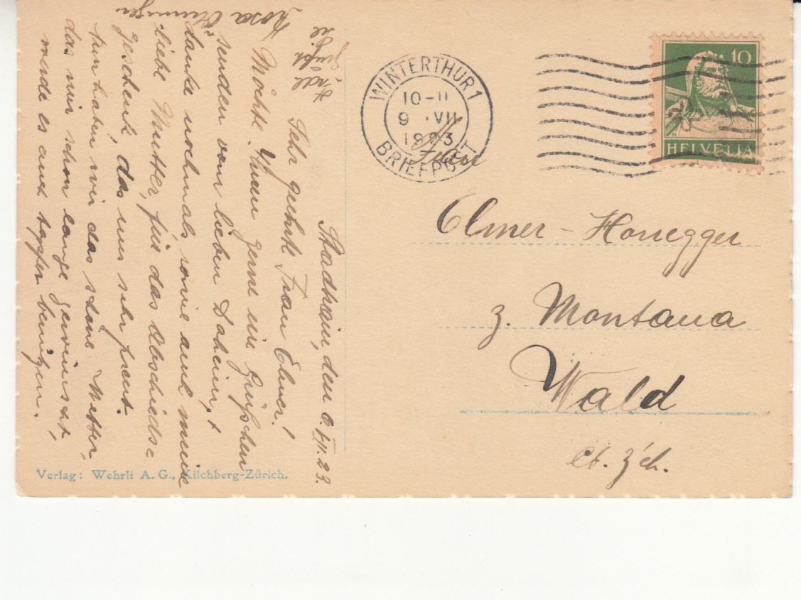 Ansichtskarten: Winterthur 1923 – Gebraucht aus Bürglen TG von StampGraf 1