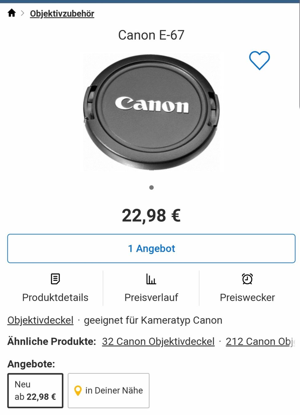 Canon Obiettivi: Canon Objektivdeckel original Ø 67 mm. – Usato da Zürich venduto da Leica.C89 1
