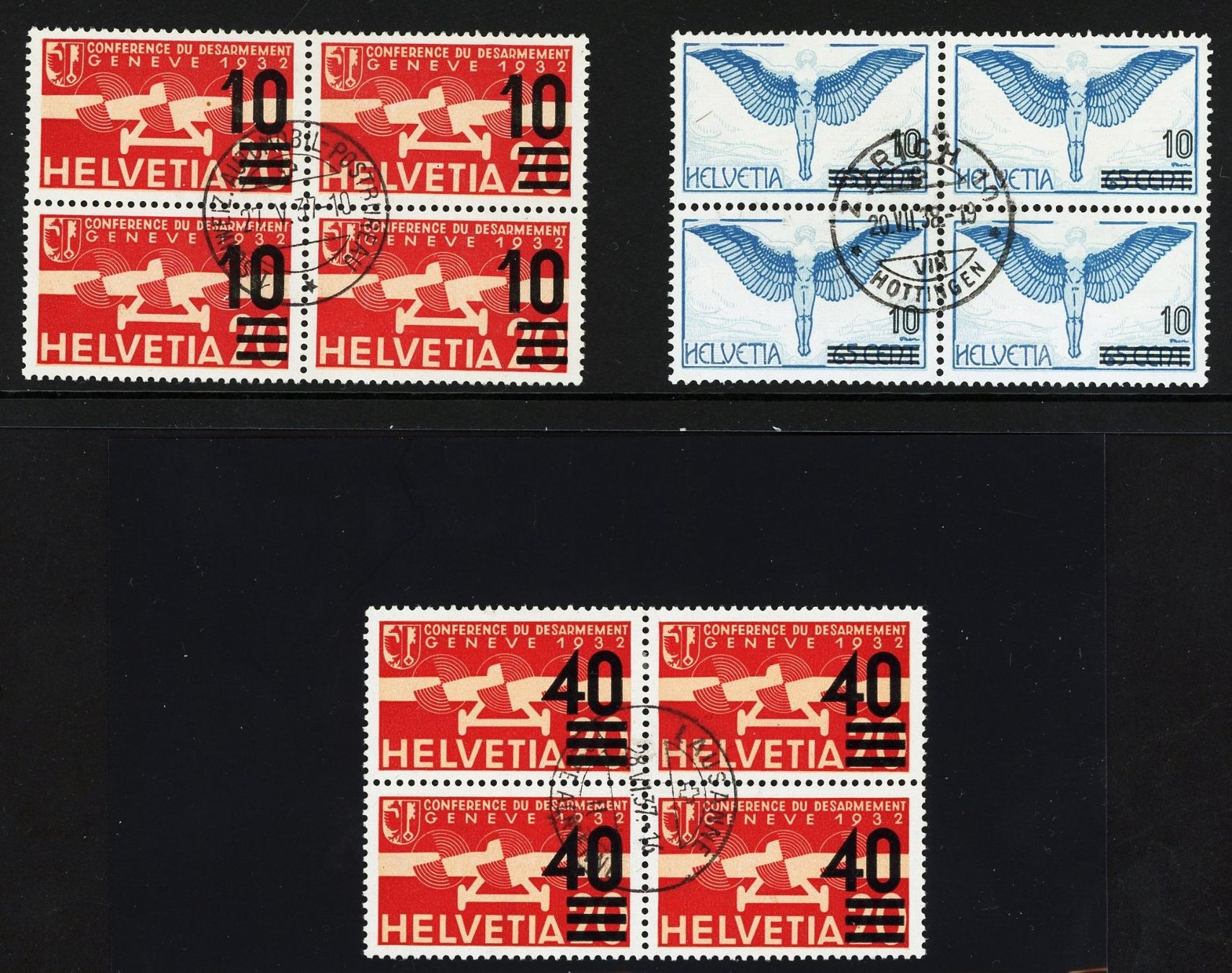 Alle Briefmarken: 1932-37:  Lot Flugpost-Viererblocks, gestempelt oder postfr. – Gebraucht aus Basel von Strubelibs 3