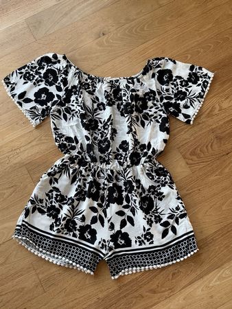Jumpsuit Damen Schwarz Weiss Blumenprint Grösse XL
