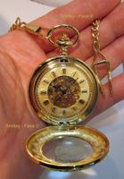 Mechanische Taschenuhr in Gold inkl.Kette und Springdeckel