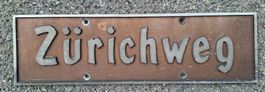 Zürichweg, altes Strassenschild, Metall, Wegmarke, Tafel