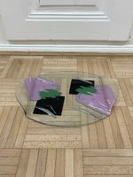 Vintage Glas Serviertablett 80s Design Glasplatte postmodern