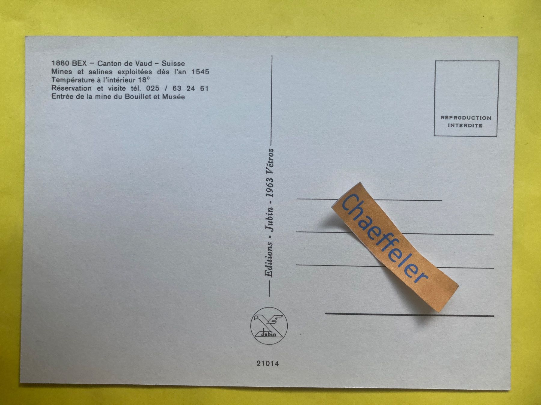 Cartoline postali: Mine de sel de Bex – Usato da Zürich venduto da Chaeffeler 1