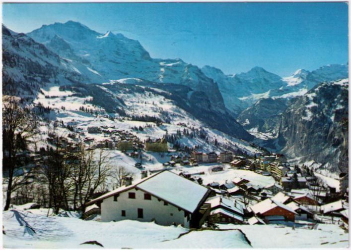 Cartoline postali: Wengen mit Jungfrau + Breithorn – Usato da Binningen venduto da Mountainrider