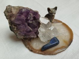 Deko Figur Amethyst, Bergkristall & Katzenglück