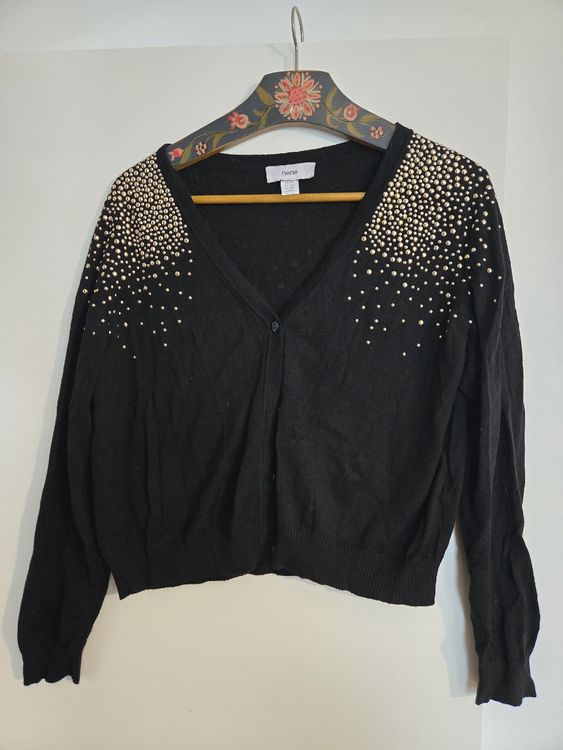 Heine Schwarze Strickjacke mit Gold-Nieten, Grösse 40/42