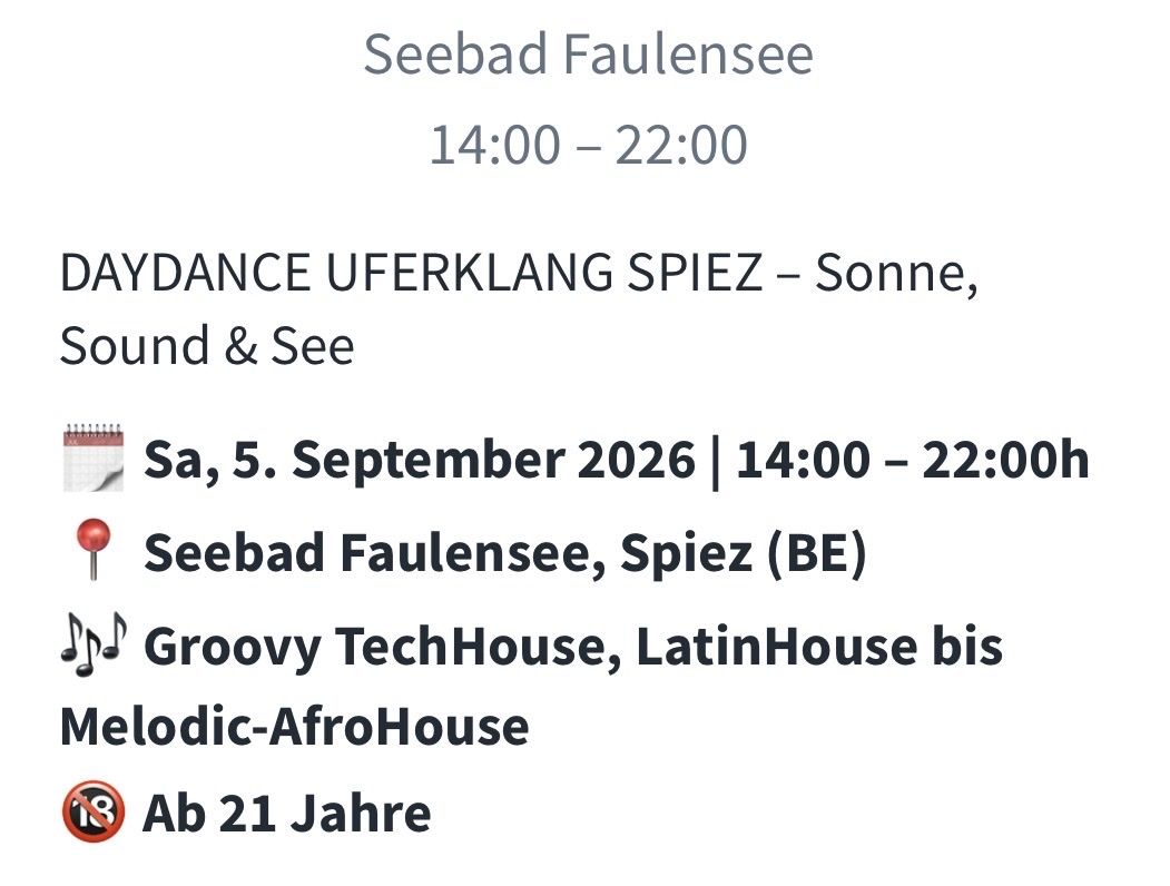 Tickets: Daydance Uferklang 5. September 2026 Spiez – Neu und originalverpackt aus Biel/Bienne von Nora3Luna 1