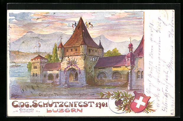Cartoline postali: Luzern, Eidgenössisches Schützenfest 1 – Usato da Berlin venduto da bartko-reher