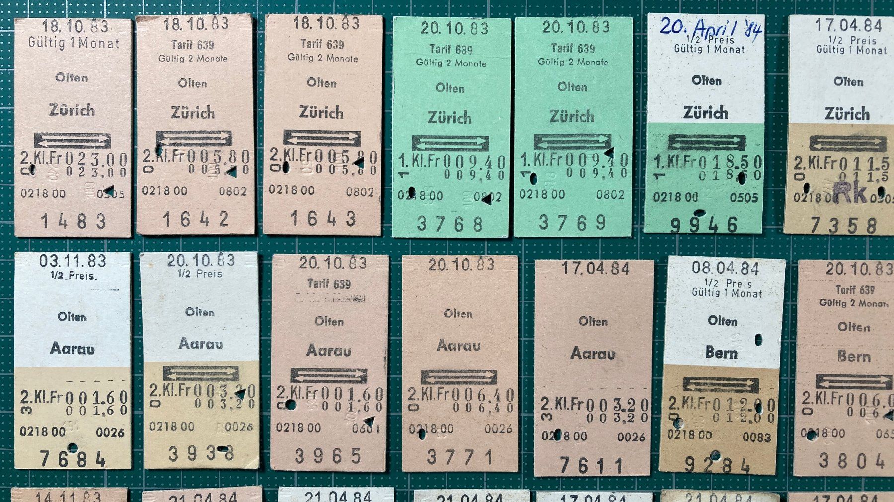 Biglietti: Olten, 46 Edmondsonsche Bahn Billette, 1983 / 1984, SBB – Usato da Lenzburg venduto da fh1 1