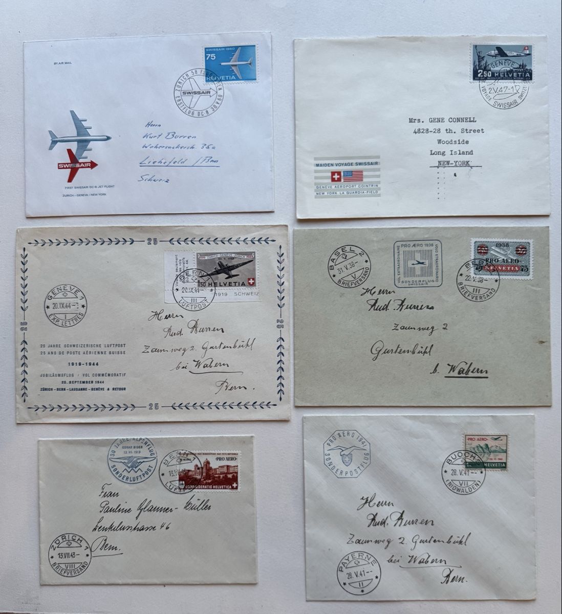 Tutti i francobolli: Alte CH Luftpost Belege 1938-1960 – Usato da Bern venduto da gfreuts