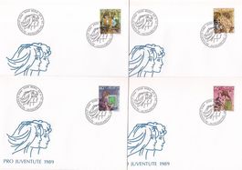 1989 J311-14_Pro JUVENTUTE_Schöne Serie 4 OFFIZIELLE FDC !