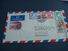 Flugbrief Gold Coast 1948, bunt frankiert, nach Zürich