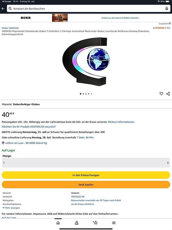 Altro in Decorazioni & Accessori: Magnetische Schwebender Globus 7 Farblichter Globus – Usato da Abtwil SG venduto da leon-77 2