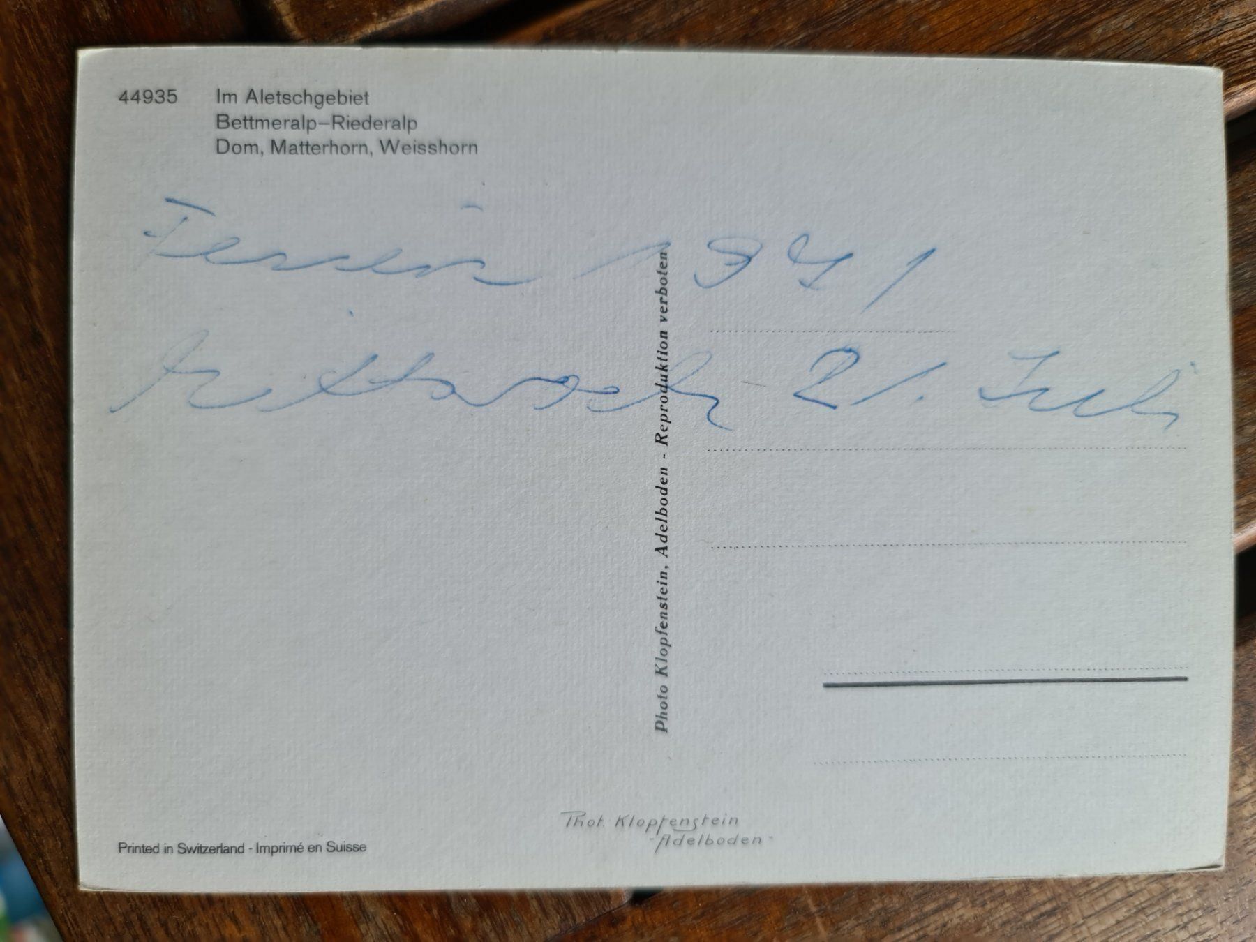 Cartoline postali: Ansichtskarte im Aletschgebiet – Usato da Dintikon venduto da Vexi 1