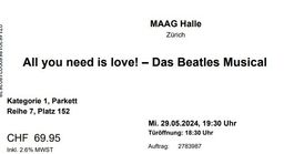 All you need is love! Das Beatles Musical Ticket 29.05.2024
